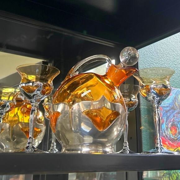 Art Deco Chrome Decanter Cocktail Set Cambridge Krome Kraft Farber Bros - Picture 2 of 16